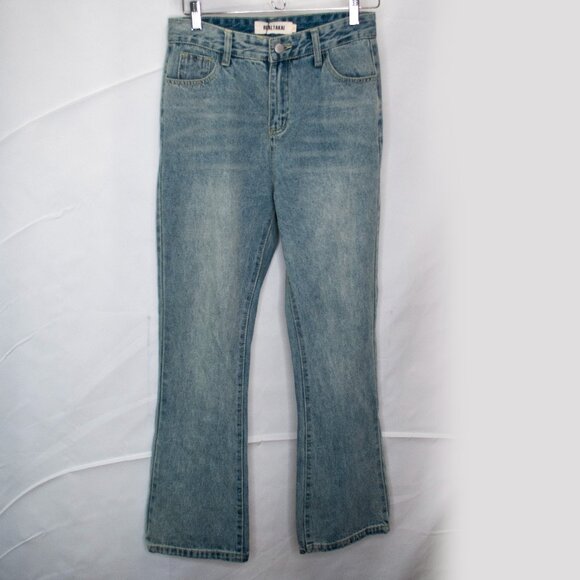NEW Real Takai High Rise Jeans Juniors Large L Blue Street Flared Hem K06X - Picture 1 of 4